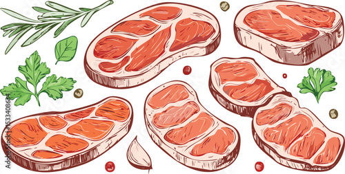 Hand-Drawn Steak Sketch Collection – Vintage Meat Cuts Illustration Set for Butchery or Menu Design