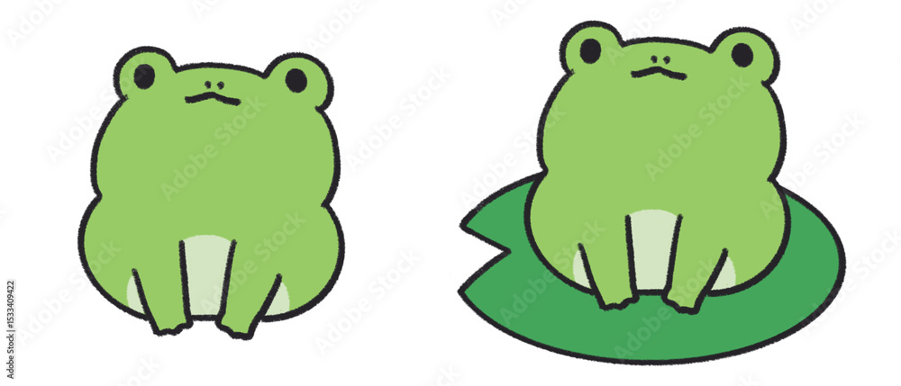 Obraz premium 座っているカエルのゆるいキャラクター、イラストセット