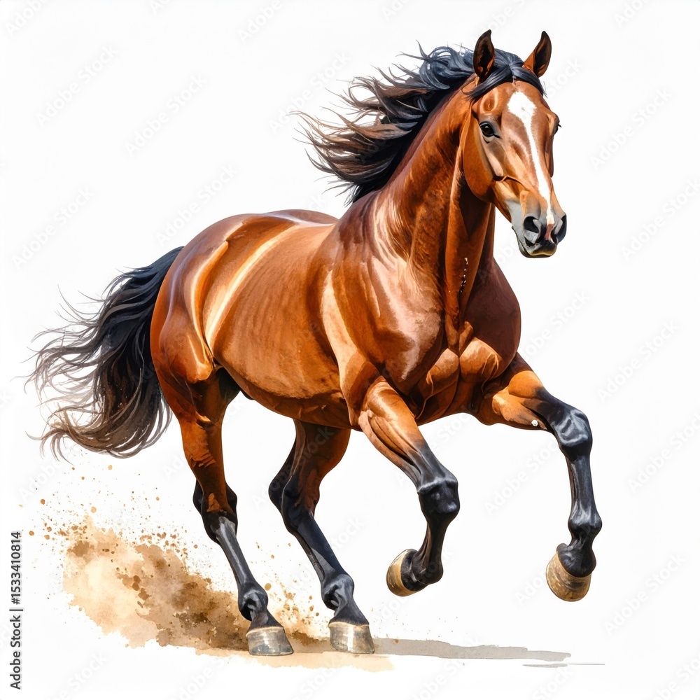 Obraz premium Chestnut Horse Running on White Background