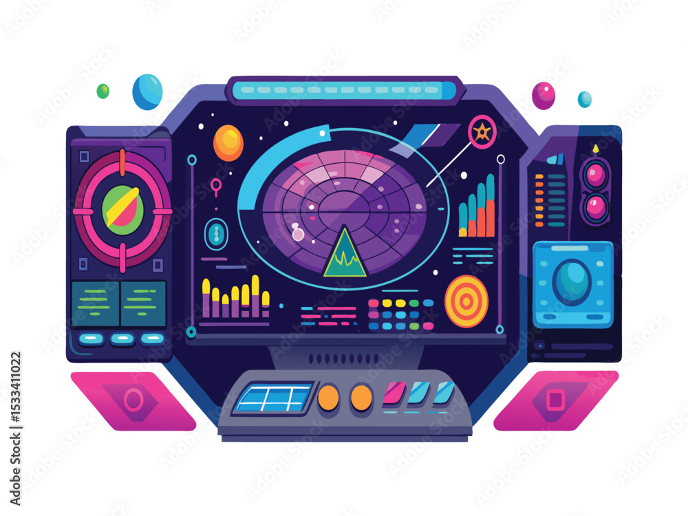 Fototapeta premium Futuristic spaceship control panel interface isolated on white background