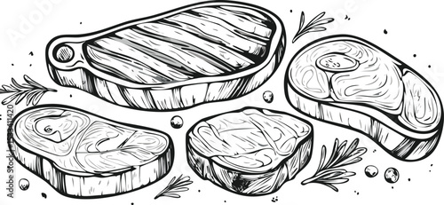 Hand-Drawn Steak Sketch Collection – Vintage Meat Cuts Illustration Set for Butchery or Menu Design