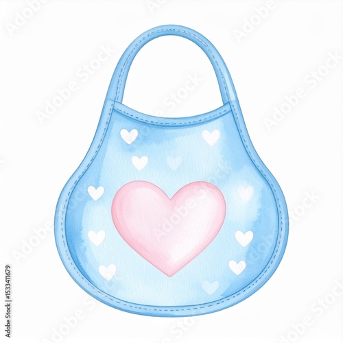 Watercolor Baby Bib with Pink Heart Design
