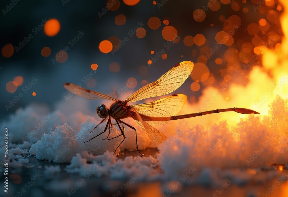 Dragonfly scene in the firelight Dragonfly scene in the firelight