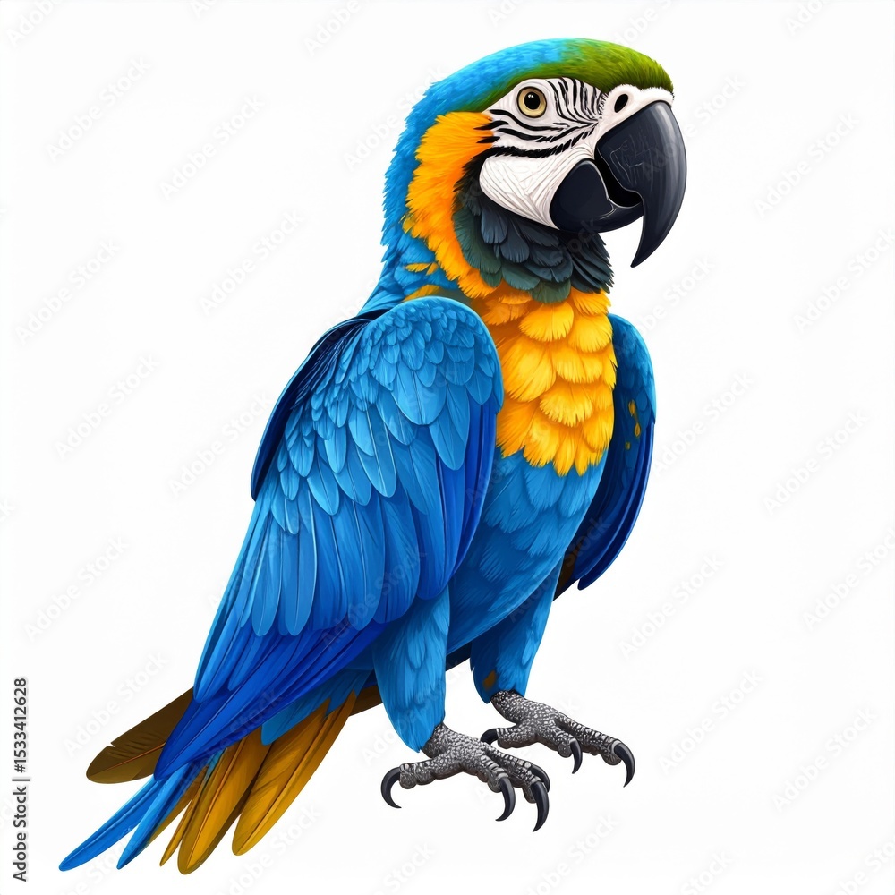 Fototapeta premium Blue And Yellow Macaw Bird Portrait Against White Background