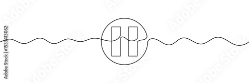 Pause stop icon in continuous line drawing style. Line art of pause button. Vector illustration. Abstract background . EPS 10 .
