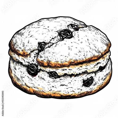Detailed Illustration of a Blueberry Scone
