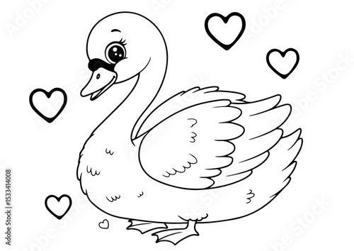 cute swan cartoon outline line art vector illustration for coloring page for chidren's kids, transparent background