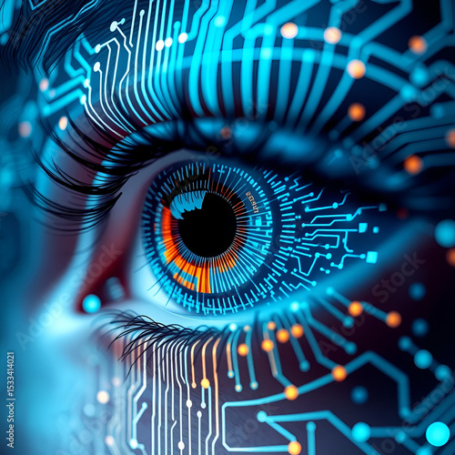 Futuristic Digital Eye Close-up with Circuit Patterns  image
