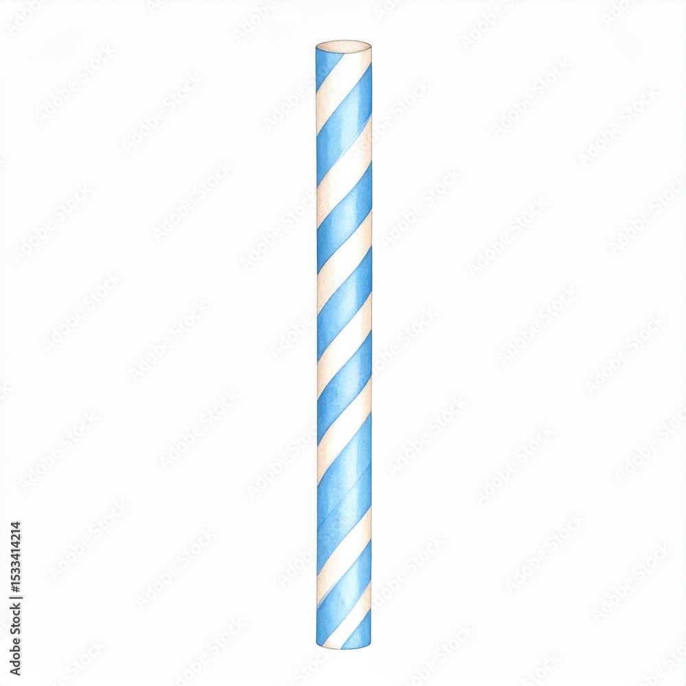 Obraz premium Blue and White Striped Paper Straw Illustration