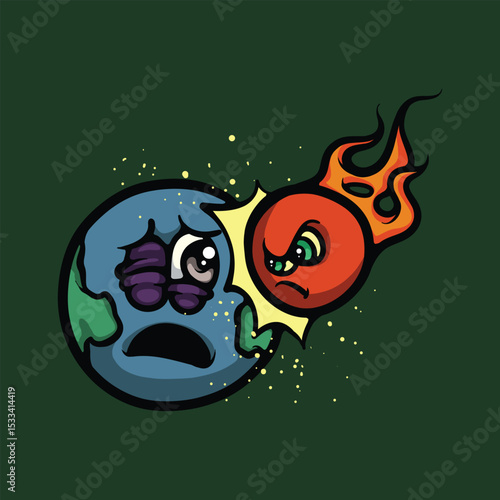 Meteor hits eath character cartoon vector character