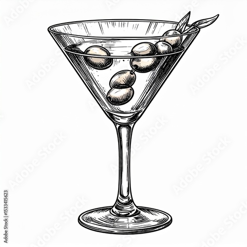 Martini Cocktail with Olives in a Glass