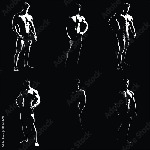 bodybuilder silhouette set, Black & White silhouette set 