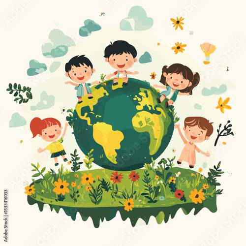 Children with virtual environmental friendly world