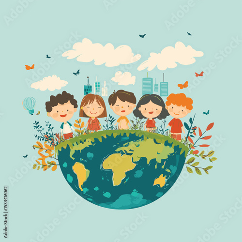 Children with virtual environmental friendly world