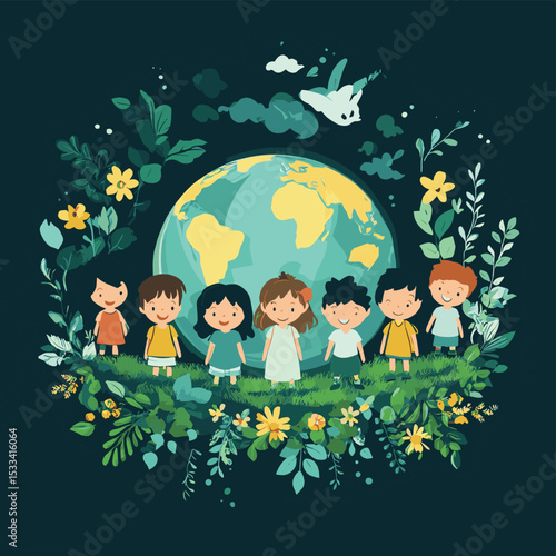 Children with virtual environmental friendly world