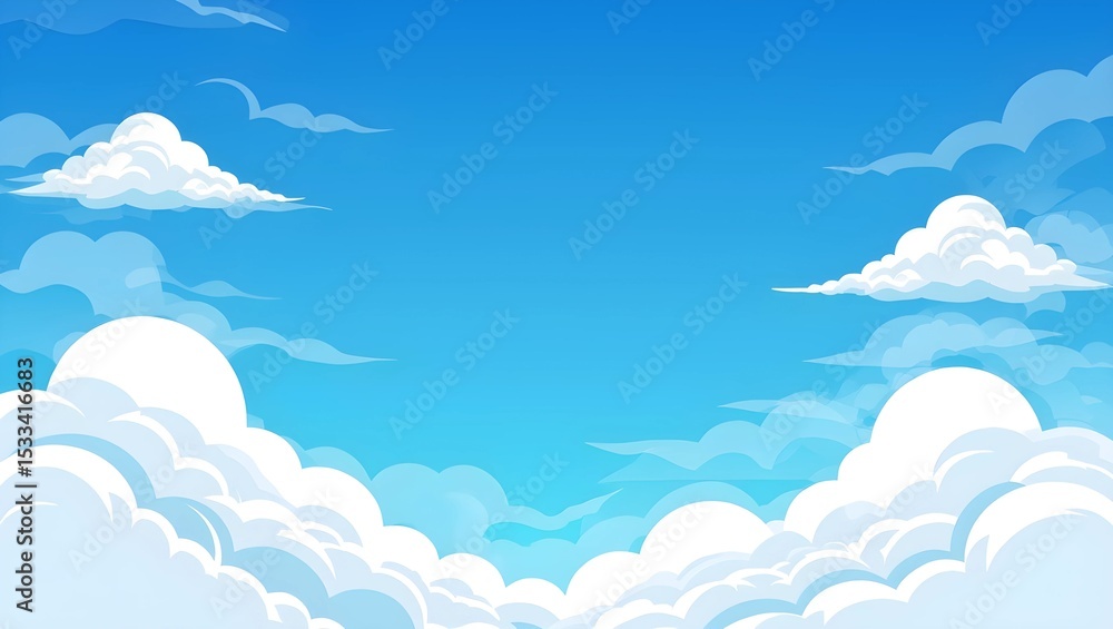A bright cartoon sky filled with fluffy white clouds against a vibrant blue backdrop, perfect for cheerful designs. A bright cartoon sky filled with fluffy white clouds against a vibrant blue backdrop, perfect for cheerful designs.
