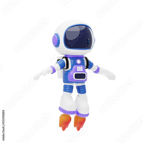 Astronaut Using A Jetpack 3D Character Illustration.