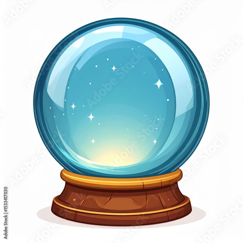 Blue Crystal Ball with Wooden Base and Stars