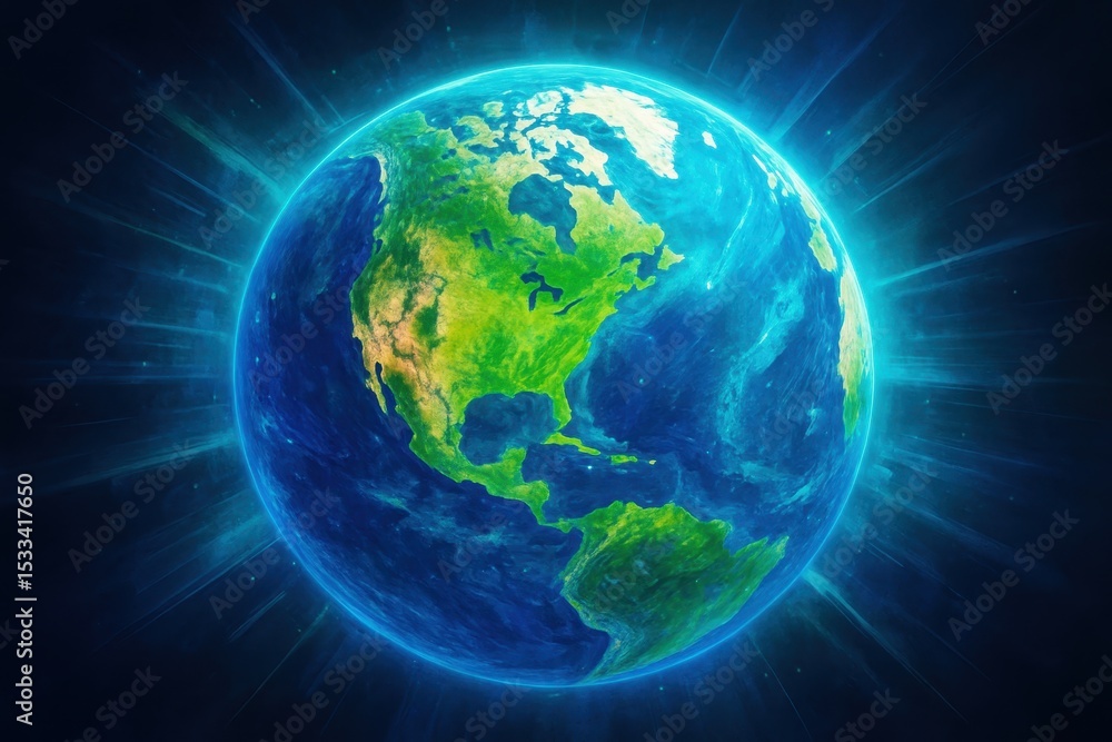 Abstract globe illustration highlighting North America with AI-generated effects Abstract globe illustration highlighting North America with AI-generated effects