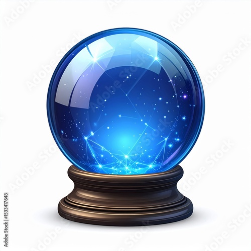 Blue Crystal Ball on Dark Wooden Base