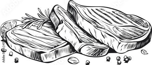 Hand-Drawn Pork Steak Sketch Collection – Vintage Butchery Meat Cuts Illustration Set