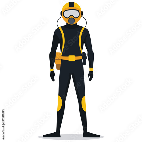 Professional diver in full diving suit and gear