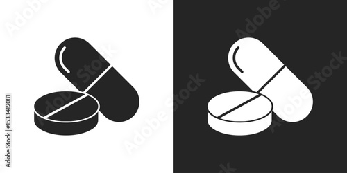 Drugs, pills, capsule, medicine black and white icon vector design