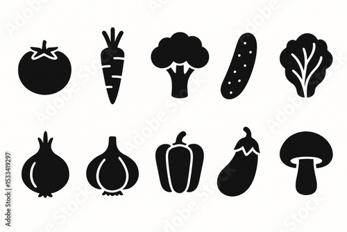 Vegetables Food icon set over white background, silhouette style, vector illustration