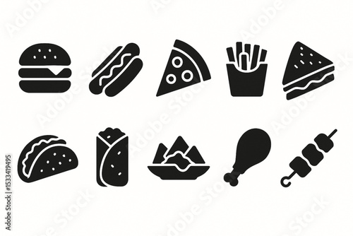 Food icon set over white background, silhouette style, vector illustration
