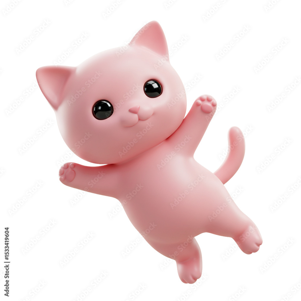 Playful Pink Kitten in MidAir 3D Rendered Cartoon Character Playful Pink Kitten in MidAir 3D Rendered Cartoon Character