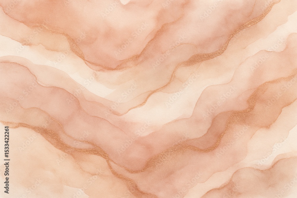 Fototapeta premium Ethereal watercolor wash in rose gold tones with delicate metallic accents and organic flowing patterns