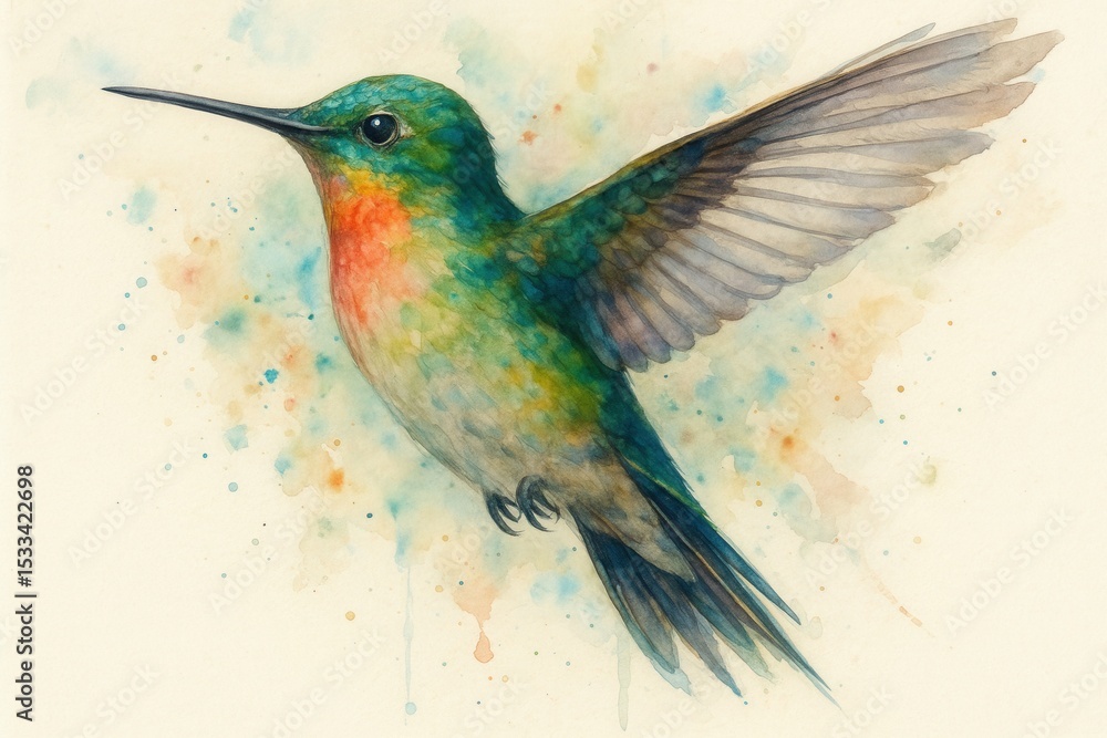 Fototapeta premium Stunning Hummingbird Watercolor Illustration with Vibrant Artistic Details