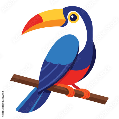 Colorful cartoon toucan perched on branch