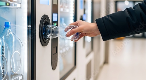 Recycling Plastic Bottle at Automated Reverse Vending Machine