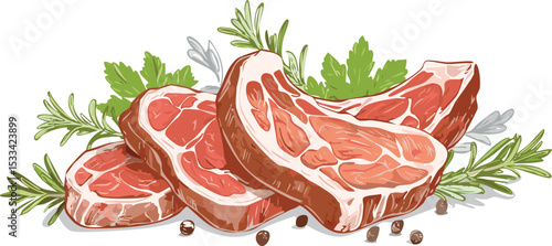 Hand-Drawn Lamb Steak Sketch Collection – Vintage Meat Cuts Illustration for Butchery and Culinary Design