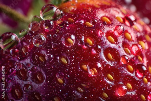 Wallpaper Mural Close-Up of Fresh Strawberry with Water Droplets on Surface Torontodigital.ca