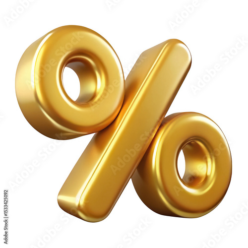 3d golden percentage sign realistic 3d render isolated on transparent background