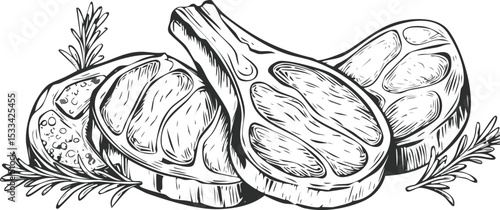 Hand-Drawn Lamb Steak Sketch Collection – Vintage Meat Cuts Illustration for Butchery and Culinary Design