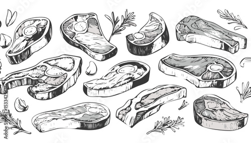 Hand-Drawn Lamb Steak Sketch Collection – Vintage Meat Cuts Illustration for Butchery and Culinary Design