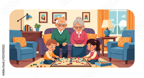 Grandparents and Grandchildren Playing Board Games Together