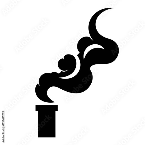 Black smoke rising from a chimney silhouette style