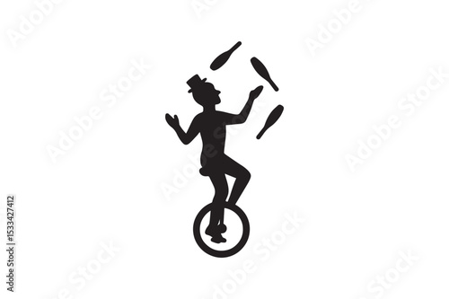 Unicycle Performer silhouette vector with white background