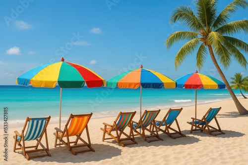 Wallpaper Mural Beach vacation essentials with colorful umbrellas and chairs creating perfect summer holiday atmosphere Torontodigital.ca