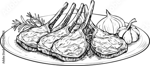 Hand-Drawn Lamb Steak Sketch Collection – Vintage Meat Cuts Illustration for Butchery and Culinary Design