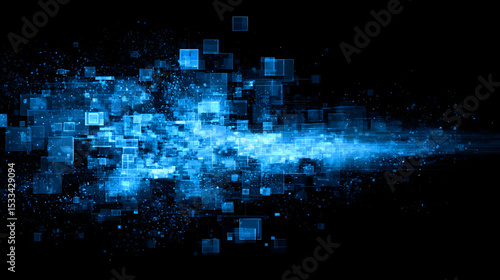 fragments and reflective shapes arranged in an AI-style digital explosion