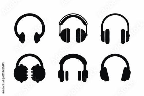 set of Headphones icon vector silhouette illustration isolated on white background