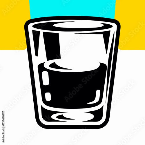 Shot Glass of Liquor, Black and White Illustration