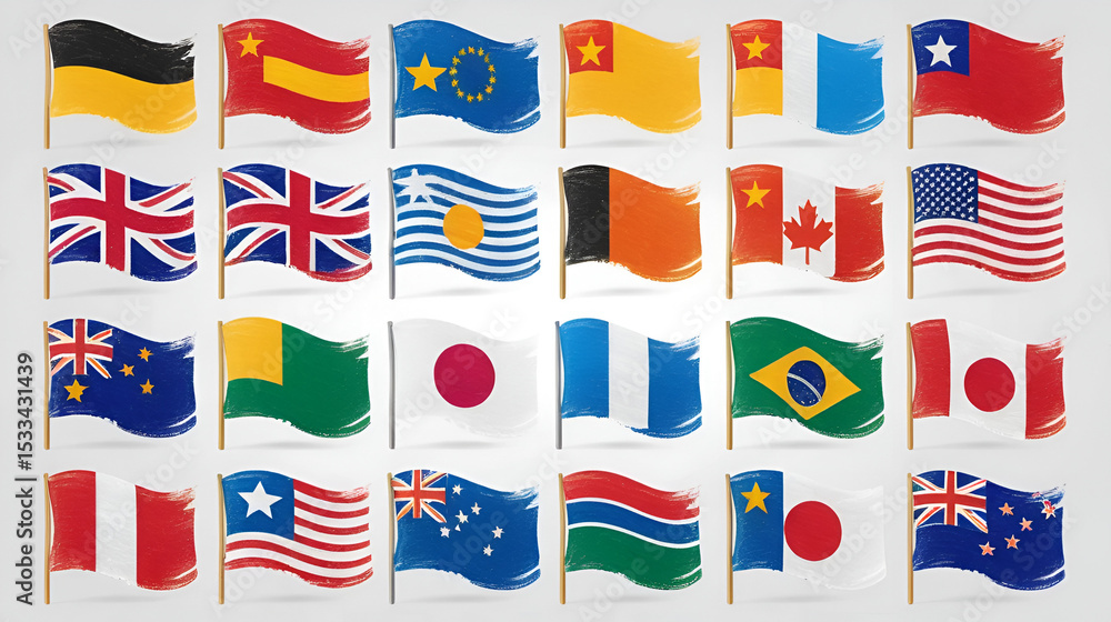 Obraz premium World flags with brush paint textured. World Flags - brush grunge flat icons.
