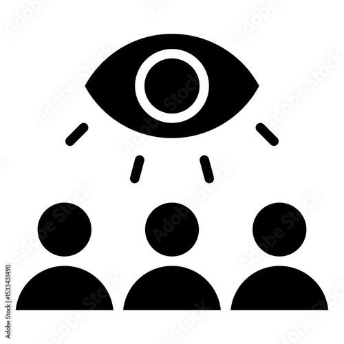 Observation Training Glyph Black Fill Silhouette Icon - Group under an eye symbol, representing trainee observation or shadowing sessions
