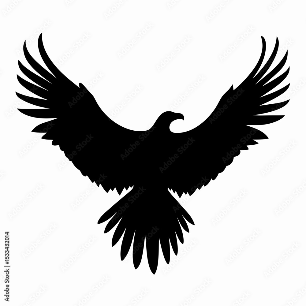 Obraz premium Silhouette of Flying Eagle with Spread Wings Isolated on White Background 